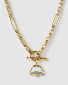 Colar Pingente Giratório Delilah - Malaquita - Ouro 18K | SILLENE - detalhe