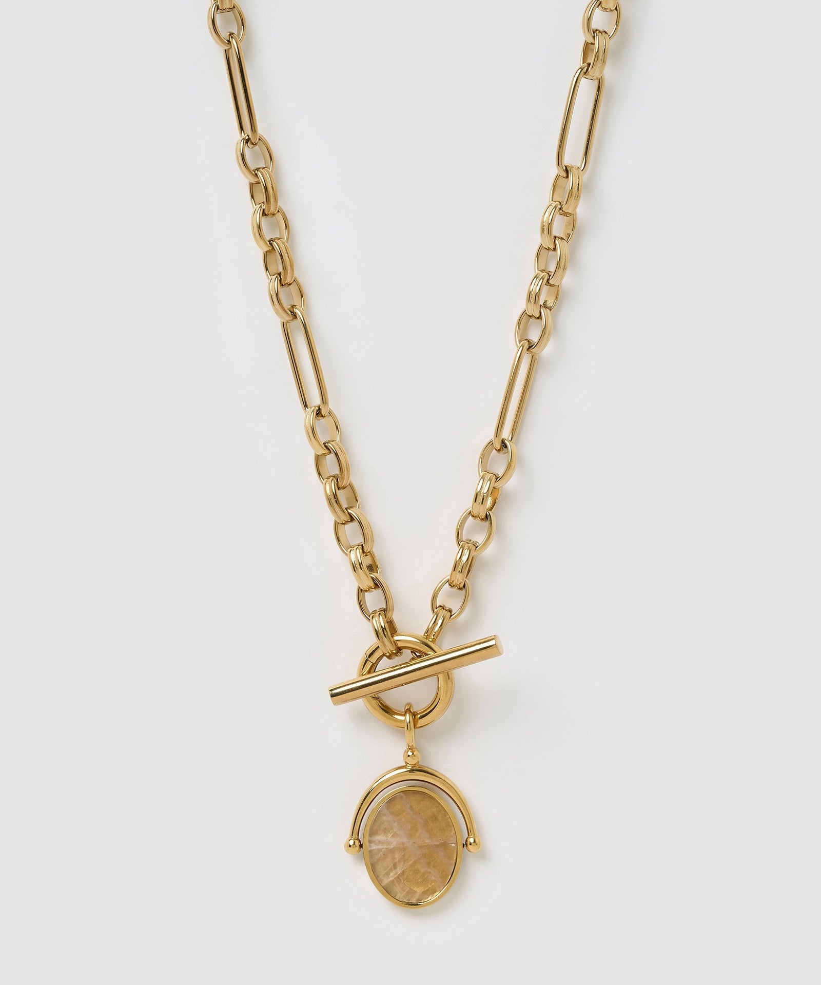 Colar Pingente Giratório Delilah - Quartzo Rosa - Ouro 18K | SILLENE
