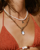 Colar Pingente Giratório Delilah - Quartzo Rosa - Ouro 18K | SILLENE