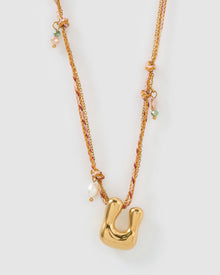 Colar Pingente Letra Bolha Rosa - Ouro 18K | SILLENE - U