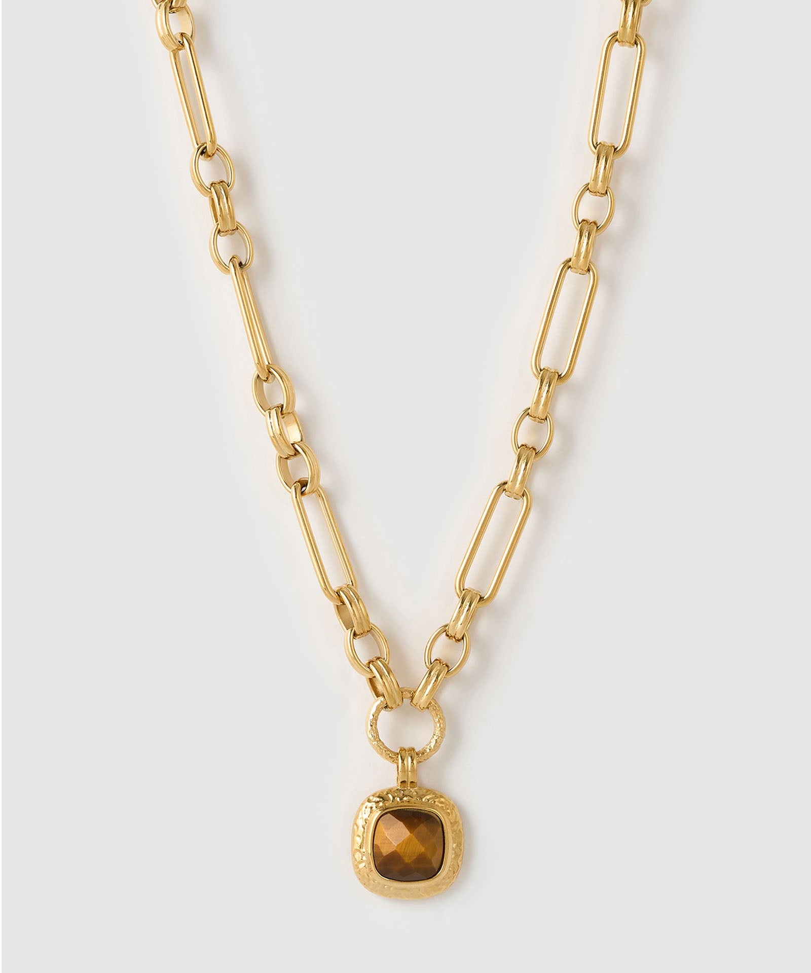 Colar Pingente Mason Olho de Tigre - Ouro 18K | SILLENE
