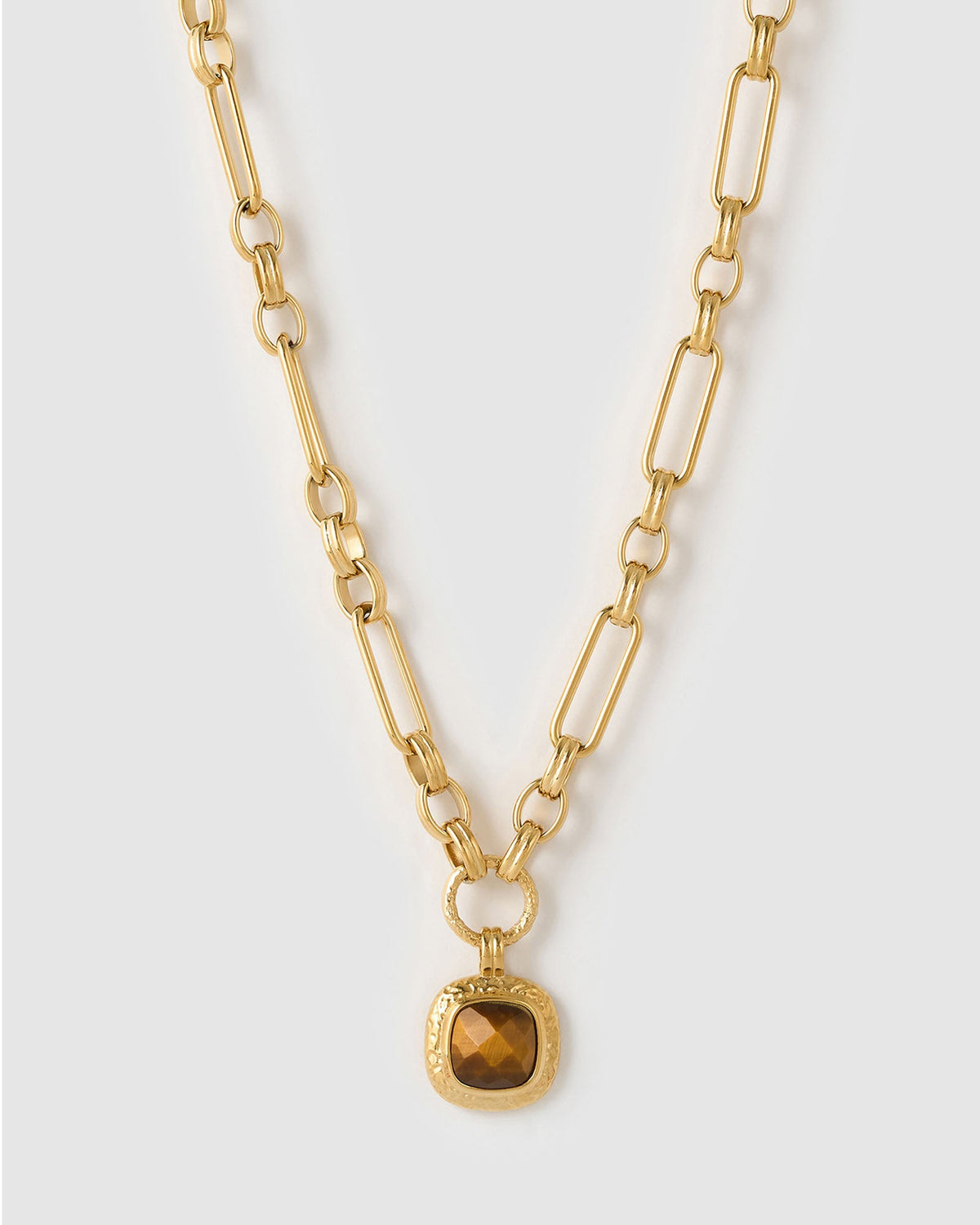 Colar Pingente Mason Olho de Tigre - Ouro 18K | SILLENE