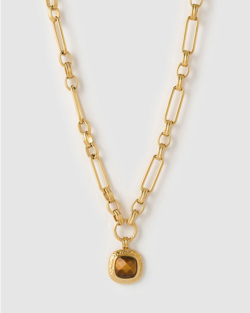 Colar Pingente Mason Olho de Tigre - Ouro 18K | SILLENE