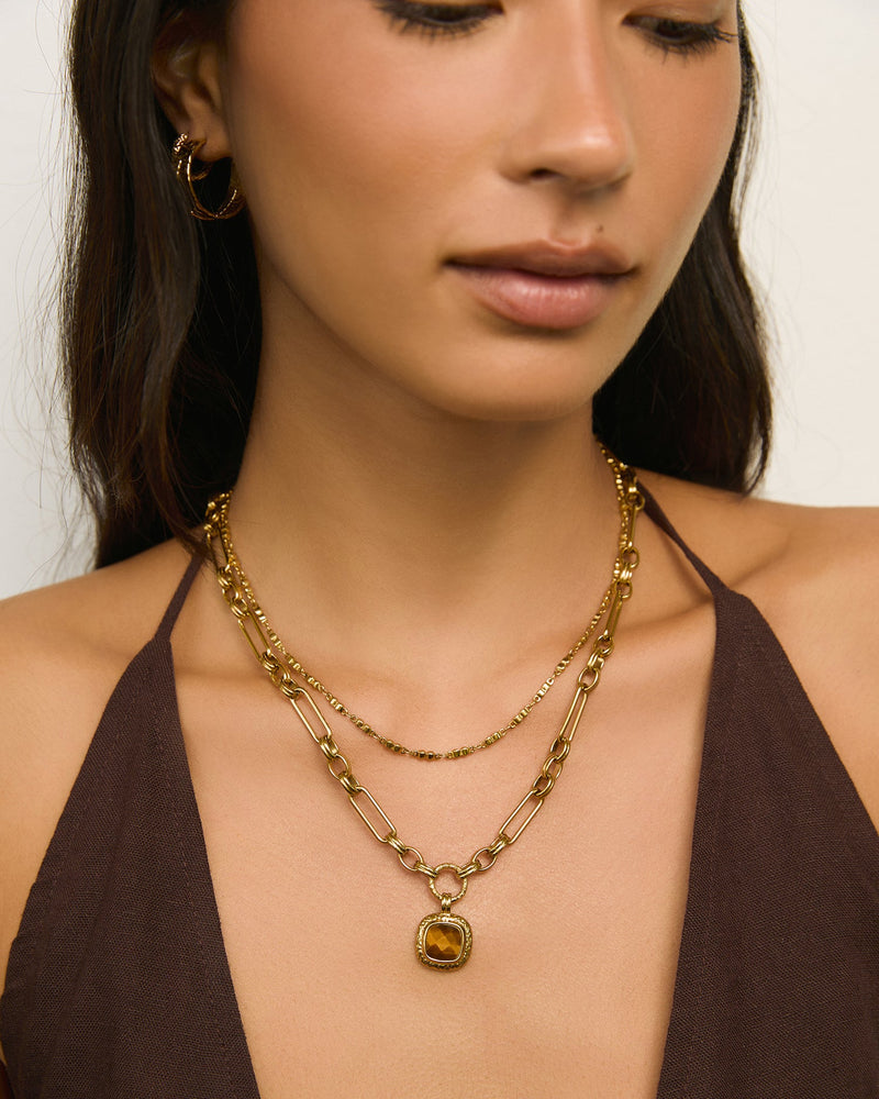 Colar Pingente Mason Olho de Tigre - Ouro 18K | SILLENE