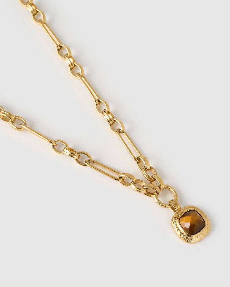 Colar Pingente Mason Olho de Tigre - Ouro 18K | SILLENE