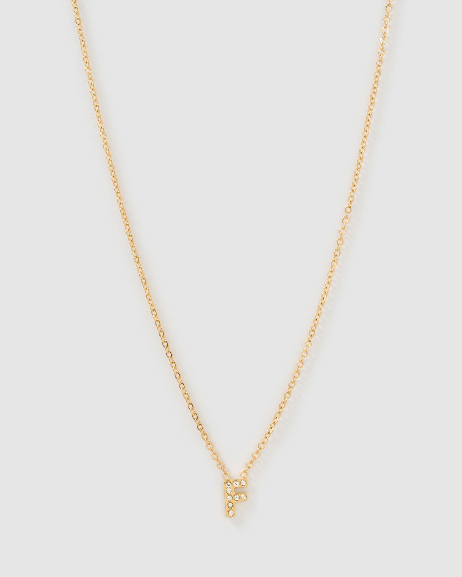 Colar Pingente Mini Inicial Cristal - Ouro 18K | SILLENE - F