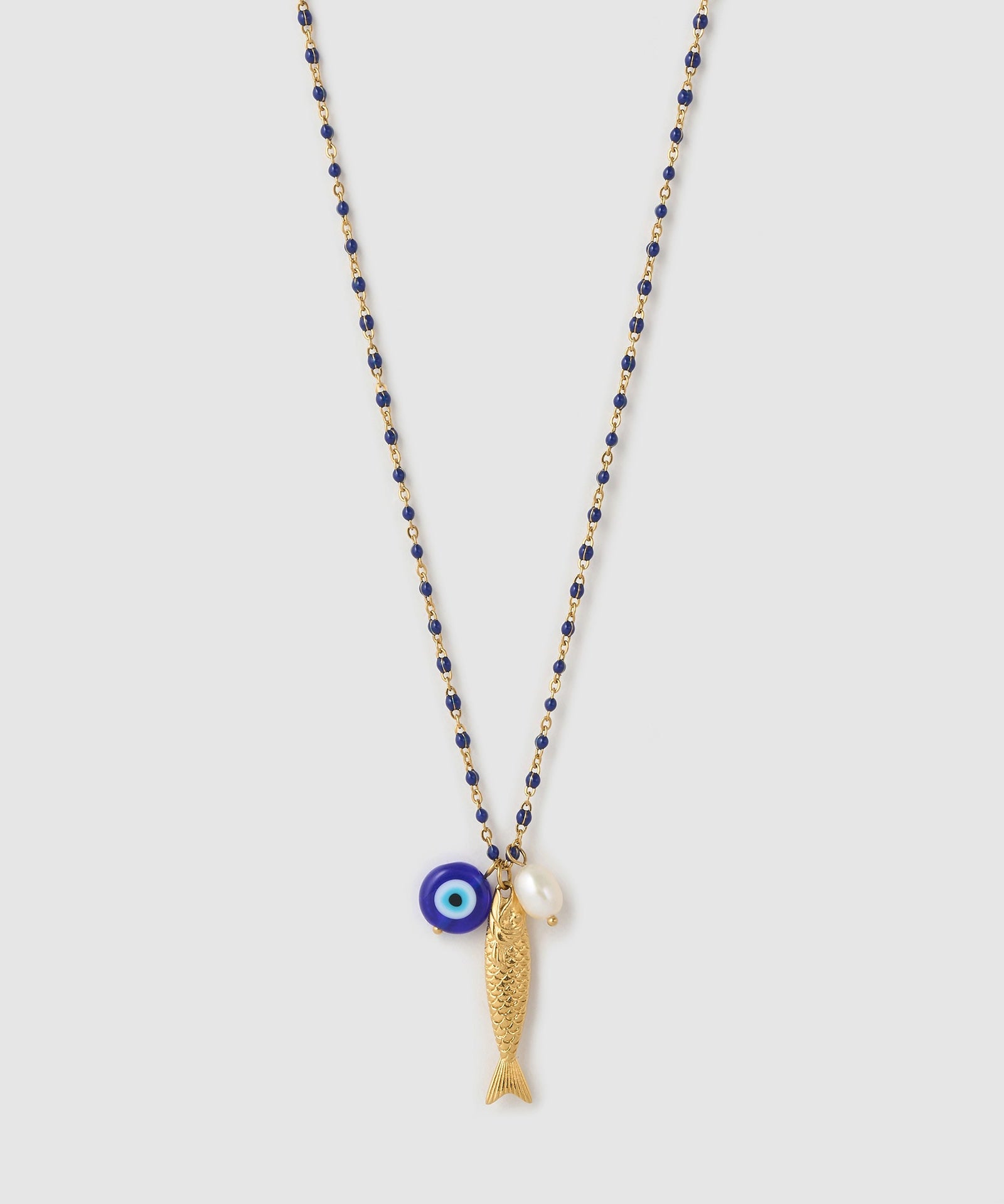 Colar Pingente Peixe da Sorte Azul - Ouro 18K | SILLENE