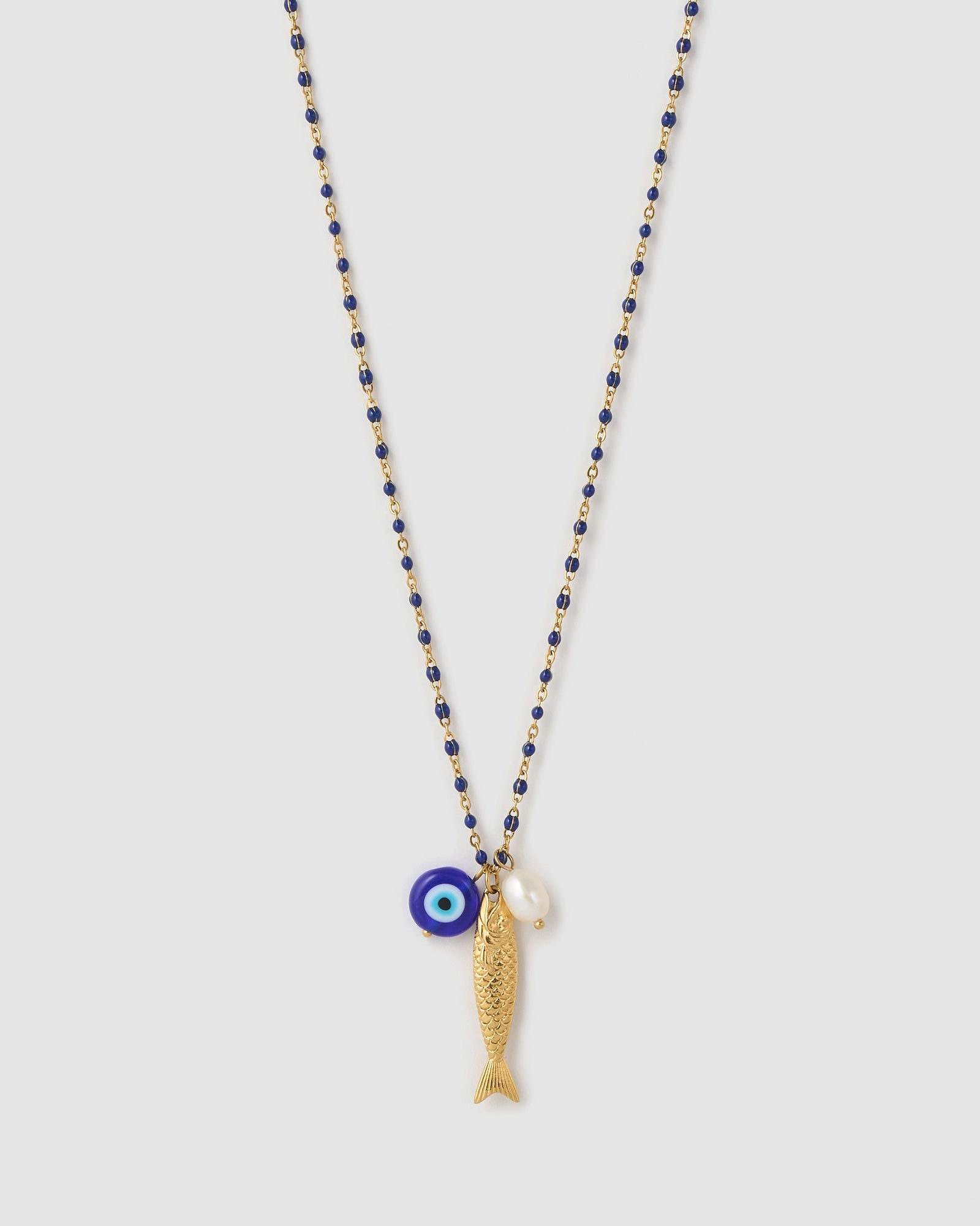 Colar Pingente Peixe da Sorte Azul - Ouro 18K | SILLENE