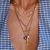 Colar Pingente Peixe da Sorte Azul - Ouro 18K | SILLENE