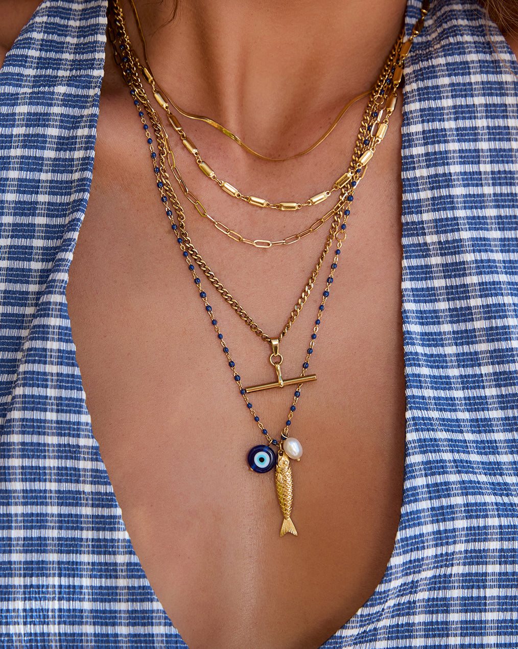 Colar Pingente Peixe da Sorte Azul - Ouro 18K | SILLENE