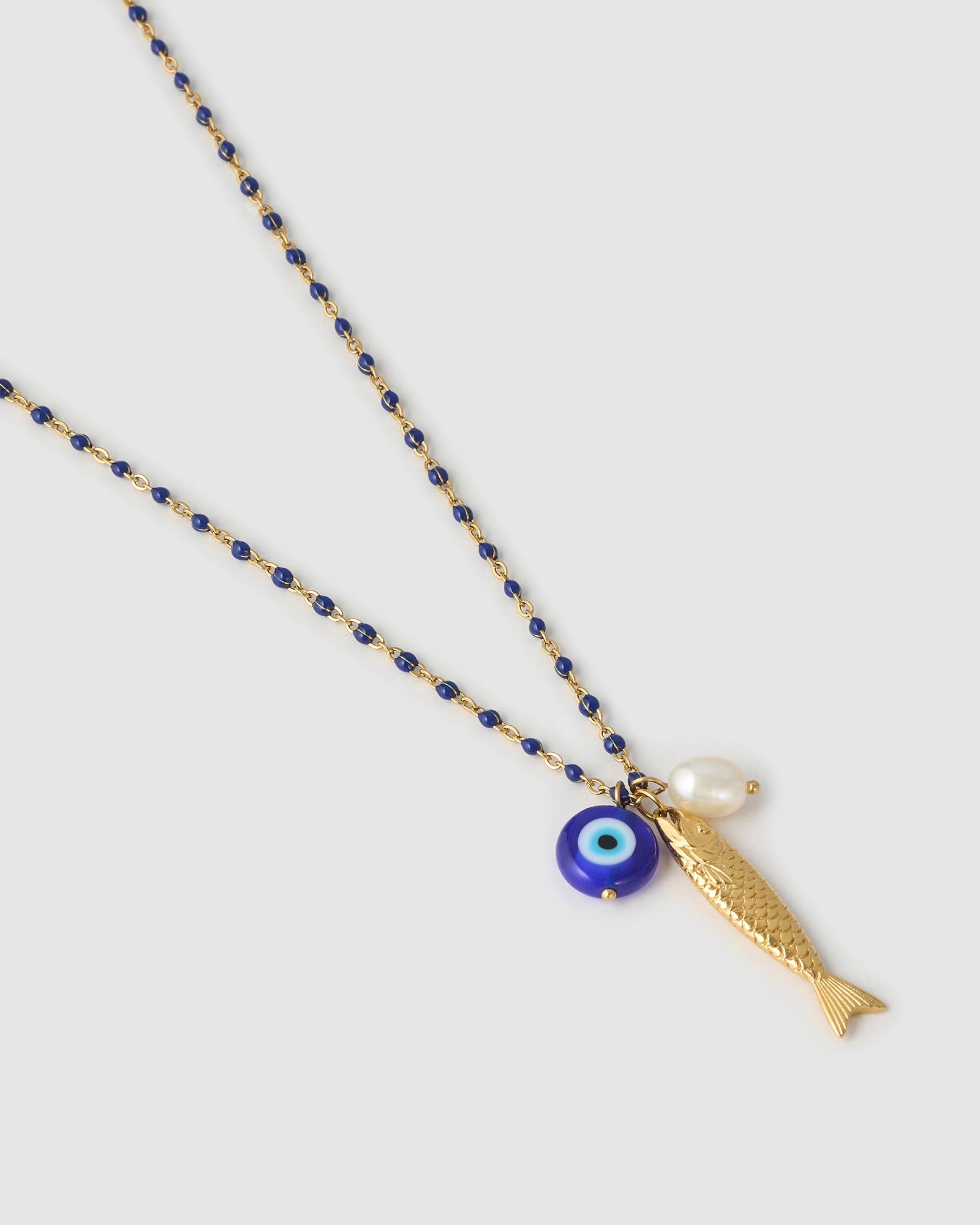 Colar Pingente Peixe da Sorte Azul - Ouro 18K | SILLENE