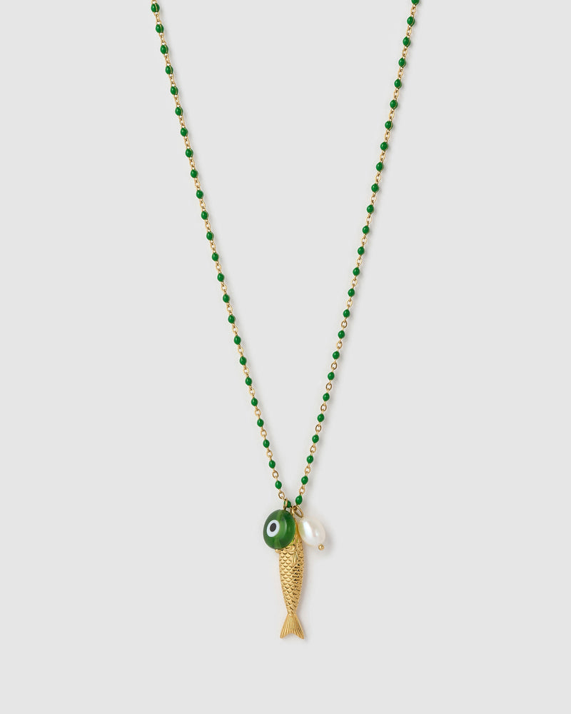 Colar Pingente Peixe da Sorte Kiwi - Ouro 18K | SILLENE