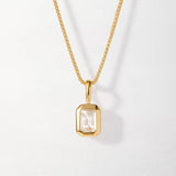 Colar Retângulo Pedra do Mês - Abril (Topázio Branco) - Ouro 18K | SILLENE