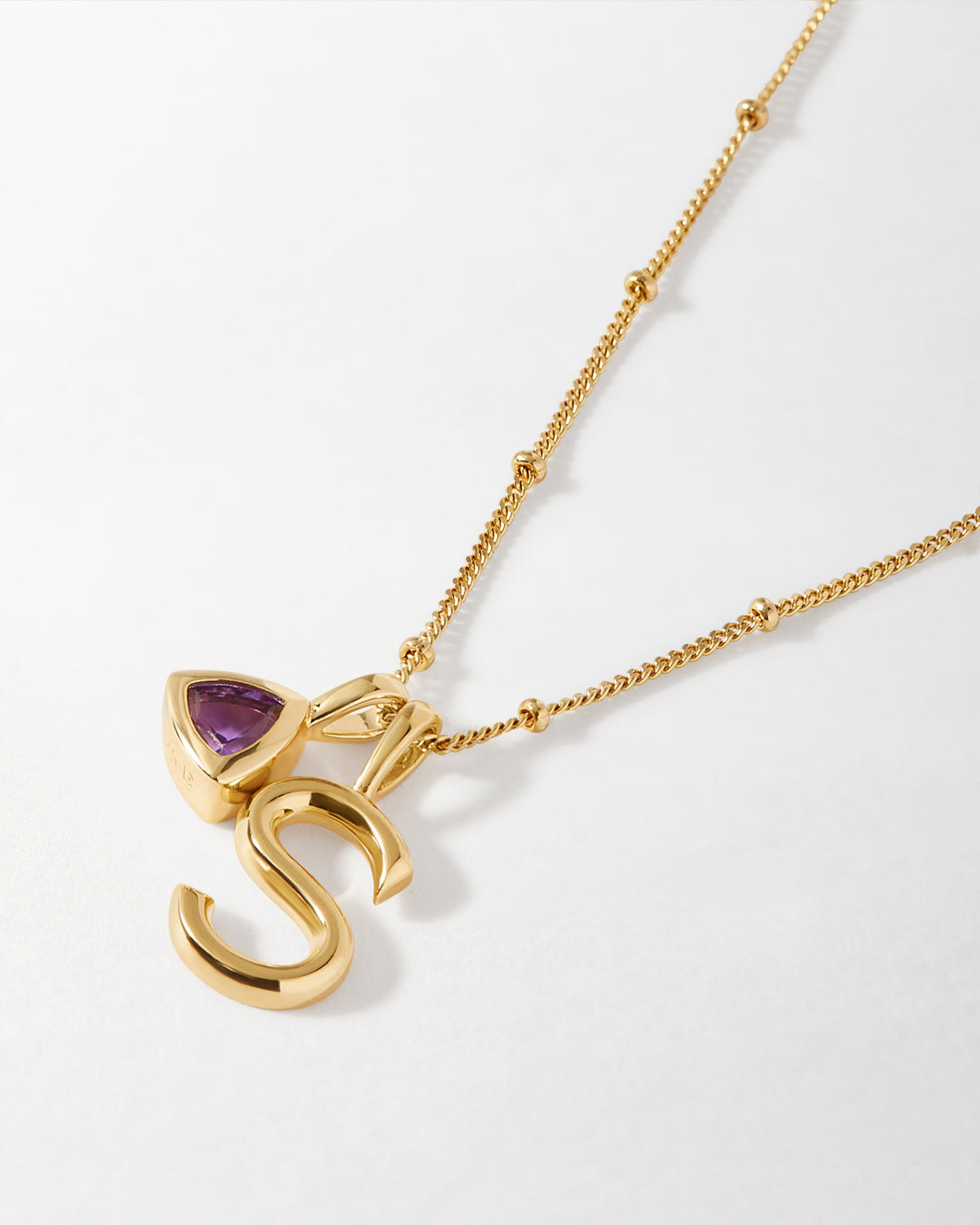 Colar Triângulo Pedra do Mês - Fevereiro (Ametista) - Ouro 18K | SILLENE