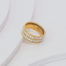 Anel Duplo Pedras Cubicas - Ouro 18K