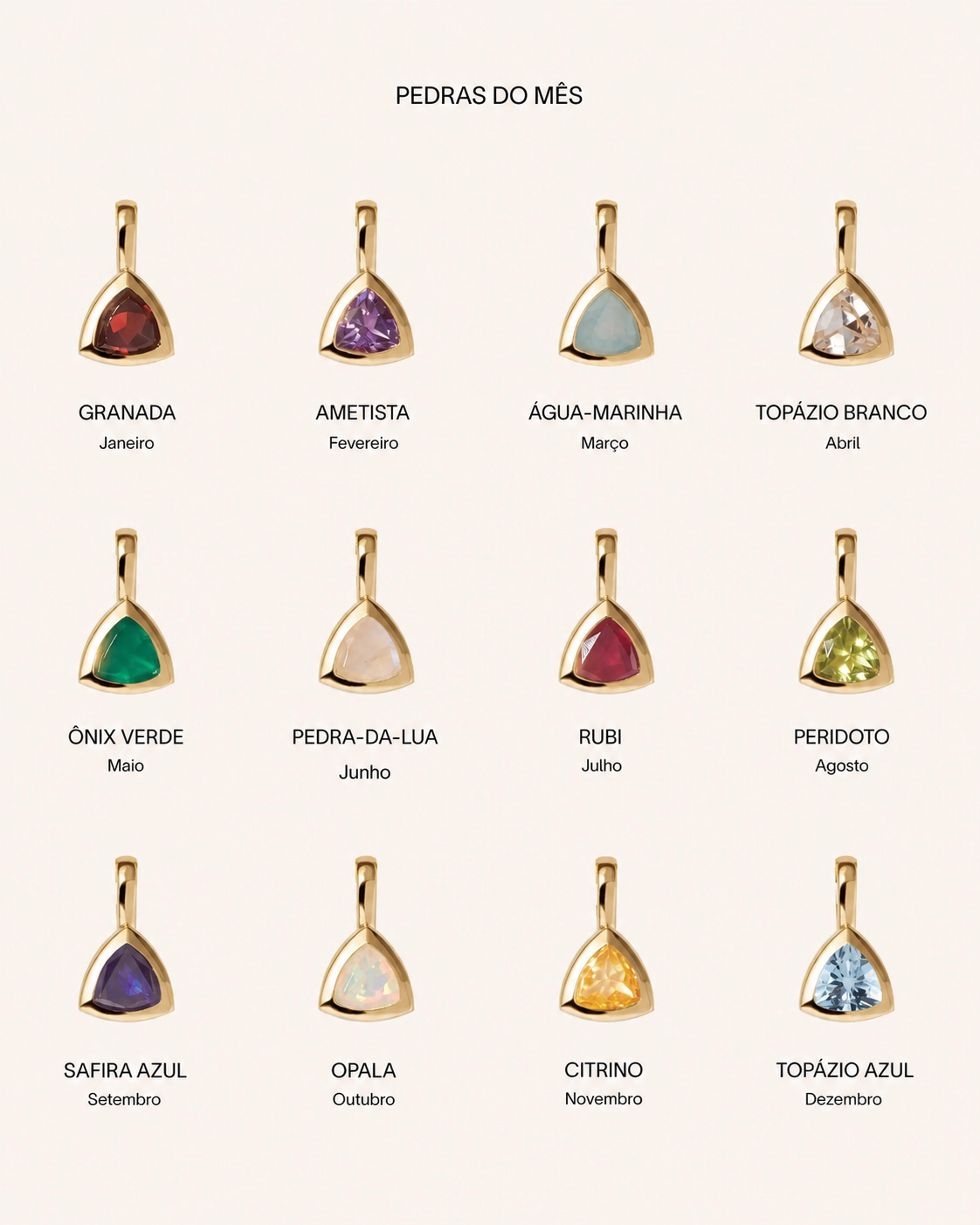 Colar Triângulo Pedra do Mês - Ouro 18K | SILLENE - tabela de pedras do mês