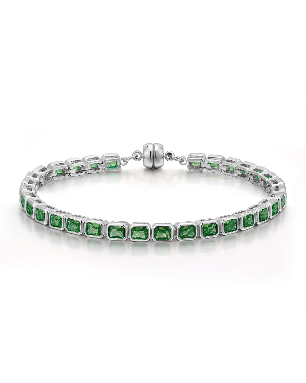 Pulseira Bisel Ballier Esmeralda Verde - Prata | SILLENE