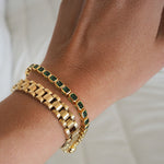 Detalhe da Pulseira Bisel Ballier Esmeralda Verde - Prata | SILLENE