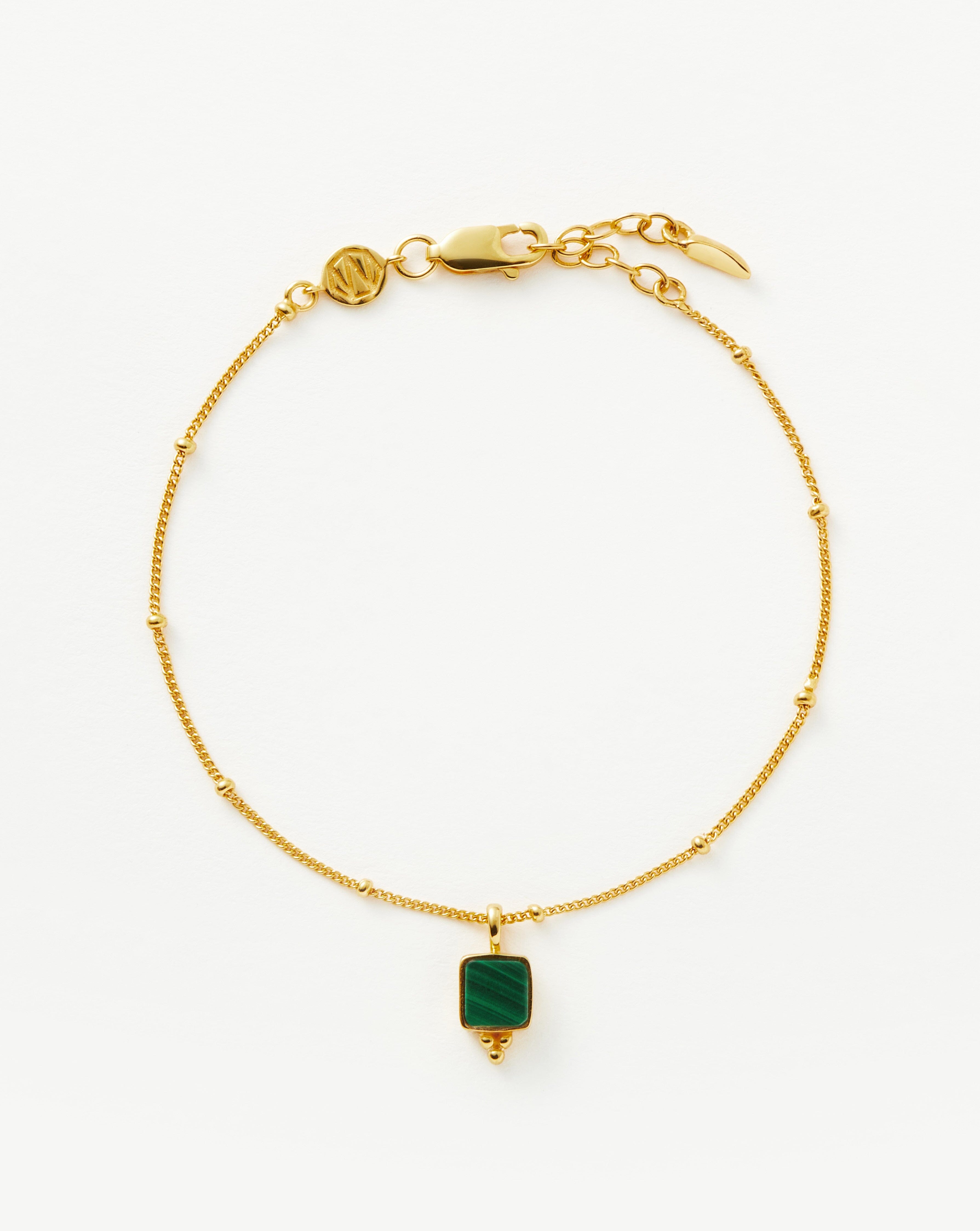 Pulseira Charme Pedra Malaquita - Ouro 18K | SILLENE