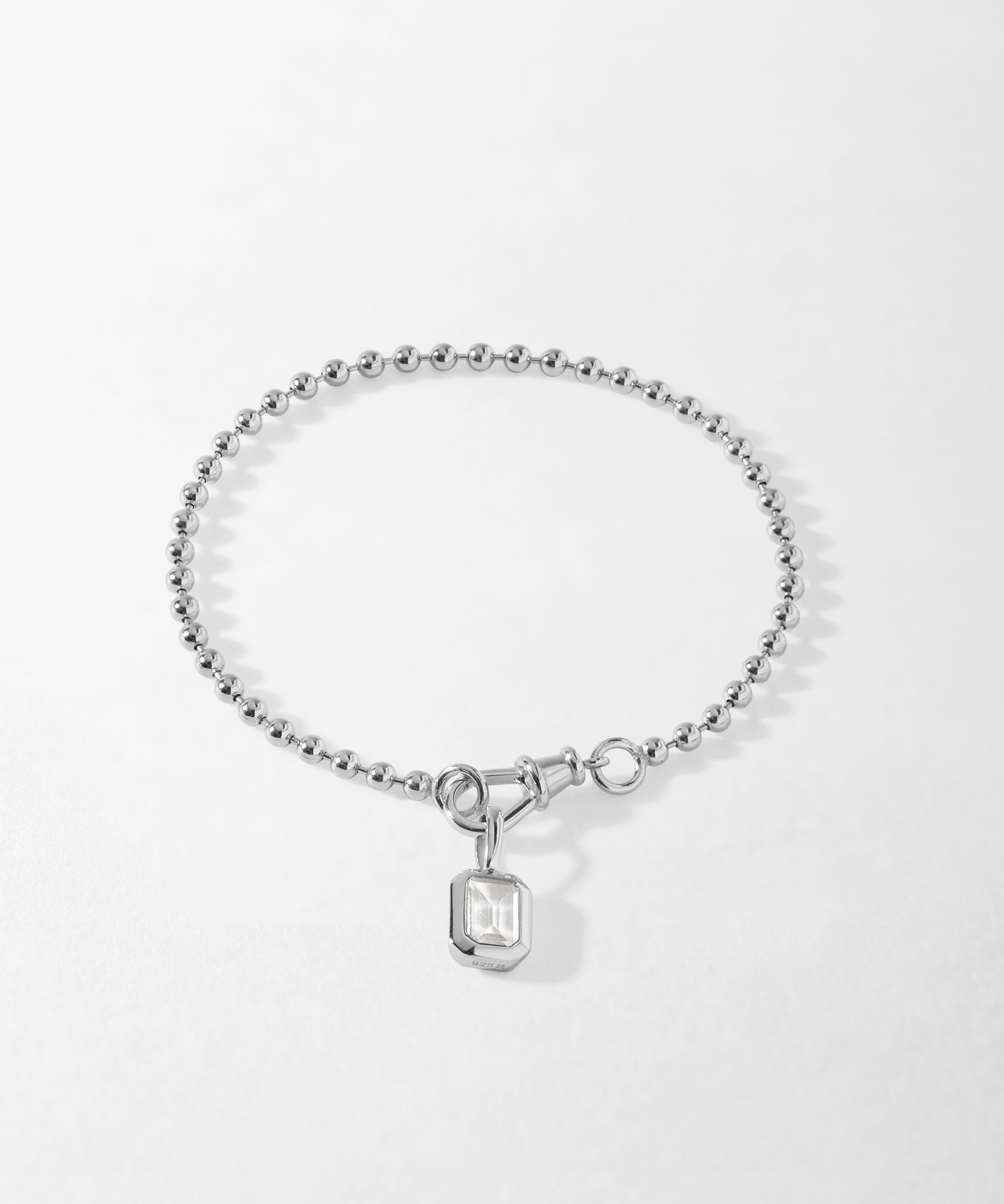 Pulseira Globo Pedra do Mês - Abril (Topázio Branco) - Prata | SILLENE