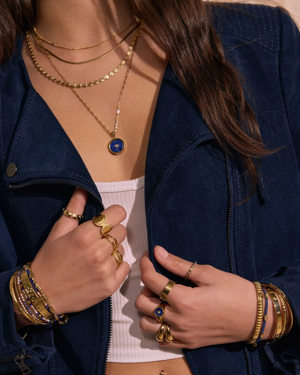 Pulseira Nellie Azul-Marinho - Ouro 18K | SILLENE