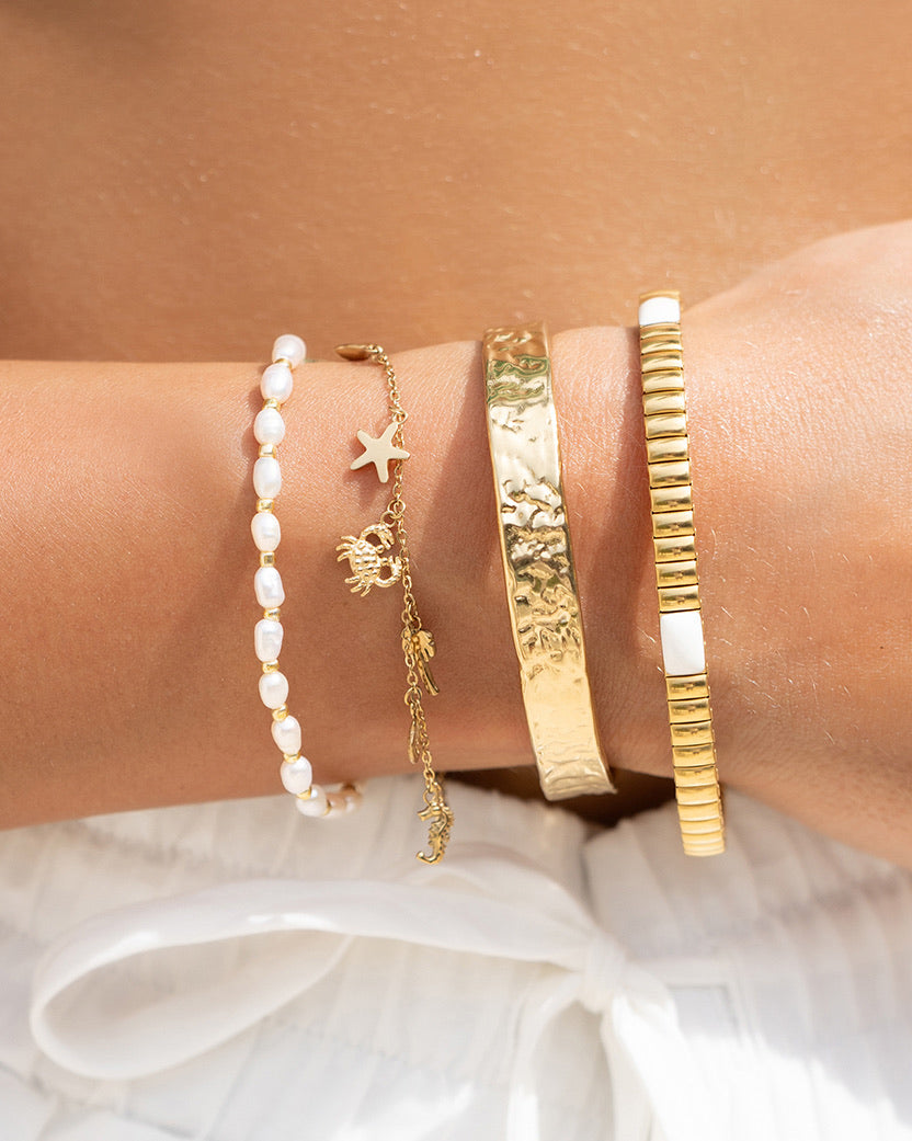 Pulseira Ônix Branco Bicolor - Ouro e Prata | SILLENE