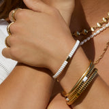 Pulseira Ônix Branco Bicolor - Ouro e Prata | SILLENE