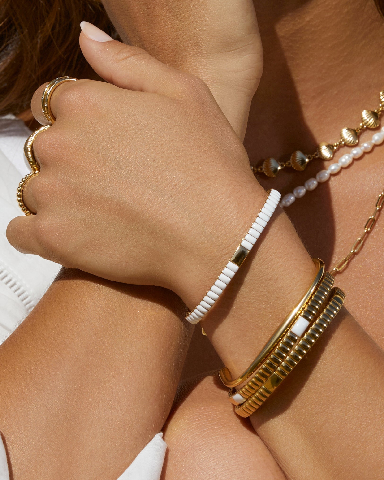Pulseira Ônix Branco Bicolor - Ouro e Prata | SILLENE